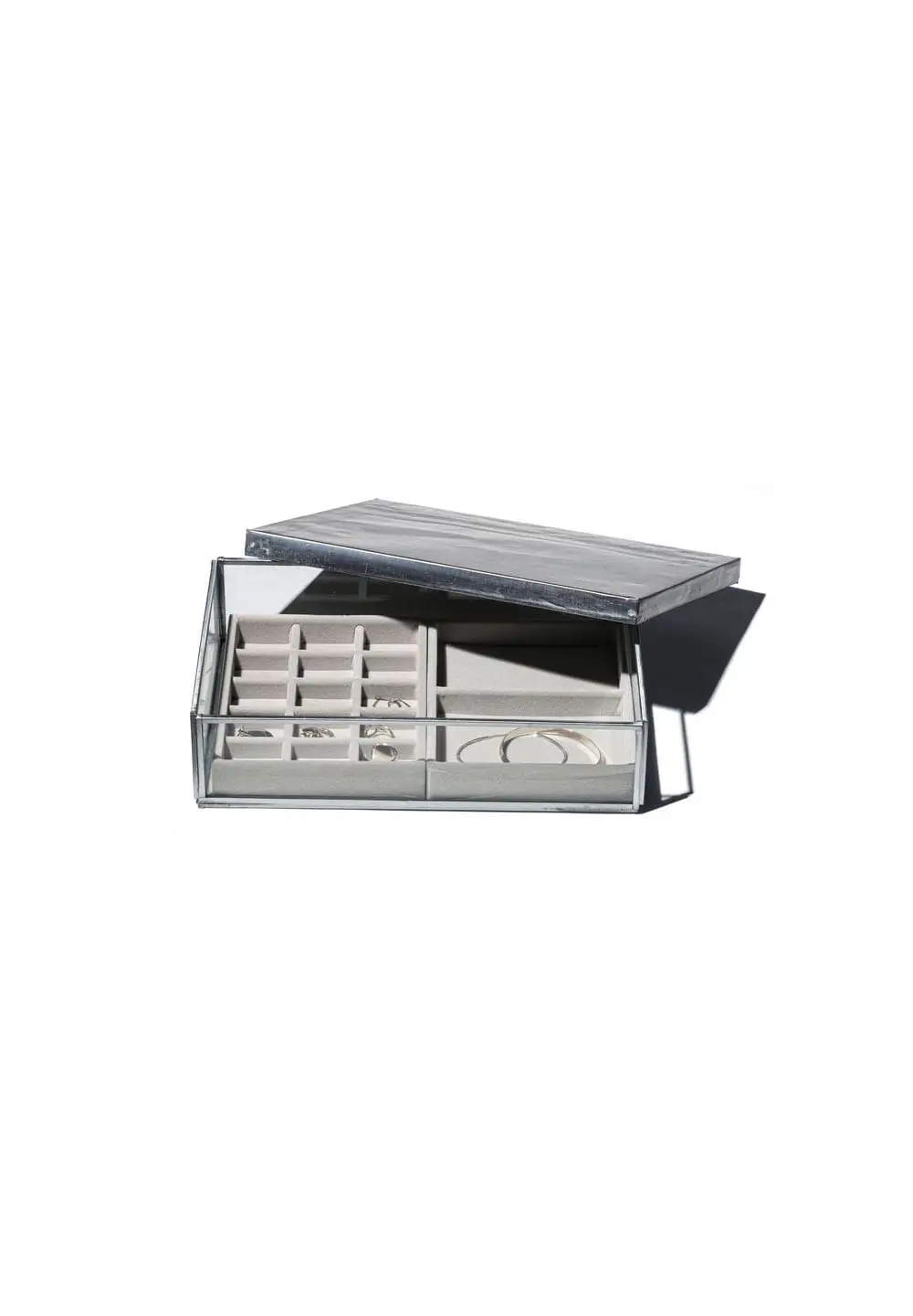 PUEBCO GLASS BOX W/RECYCLE STEEL LID JEWELRY DOUBLE - NO COLOR