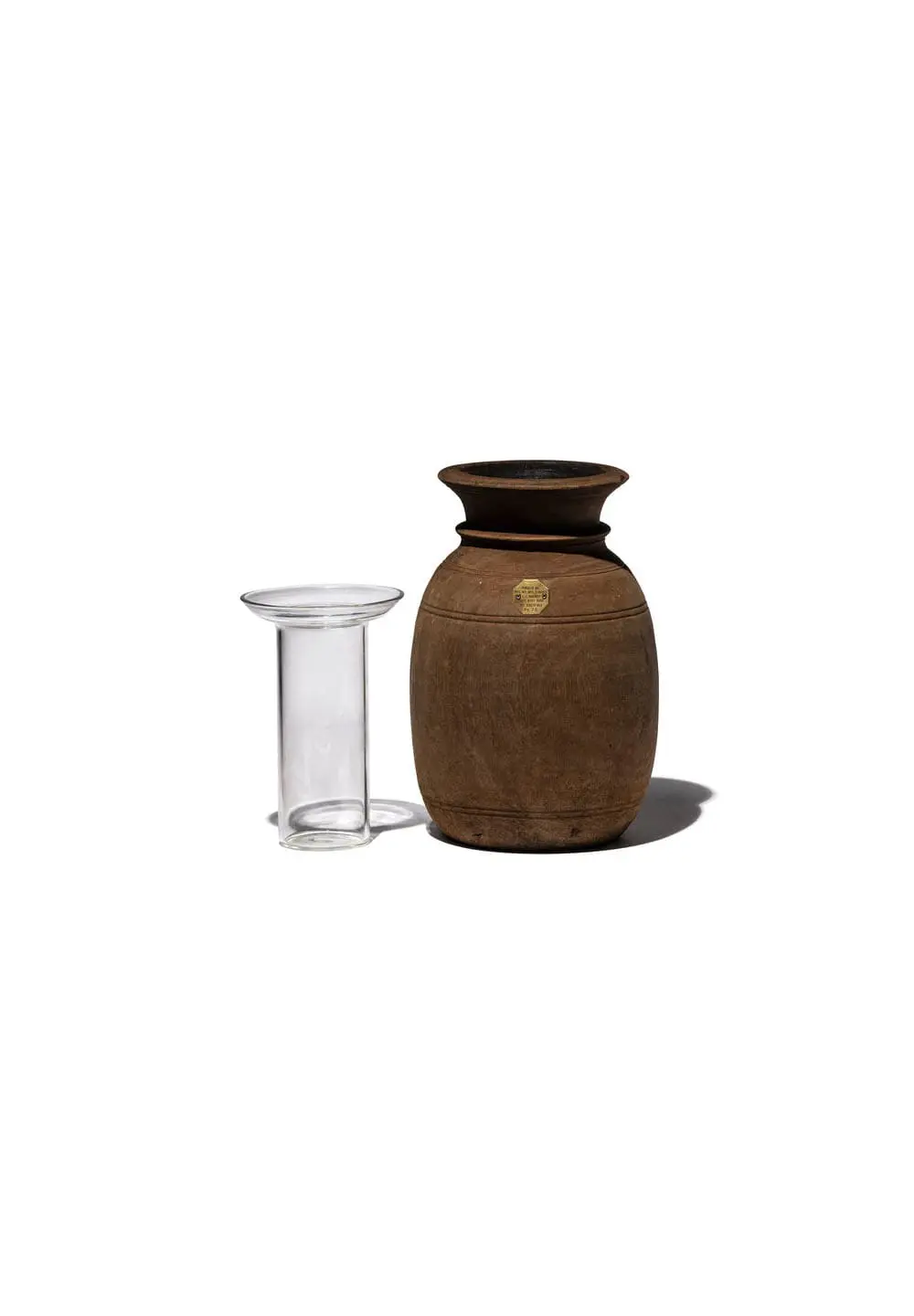 PUEBCO VINTAGE WOODEN POT WITH GLASS CYLINDER - NO COLOR