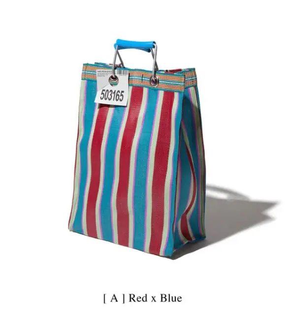 PUEBCO RECYCLED PLASTIC STRIPE BAG RECTANGLE/D15 - RED/BLUE