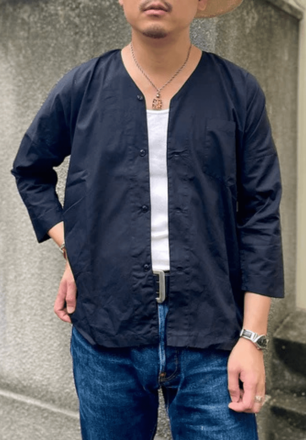 DRY BONES KOI-GUCHI SHIRT PLAIN - BLACK