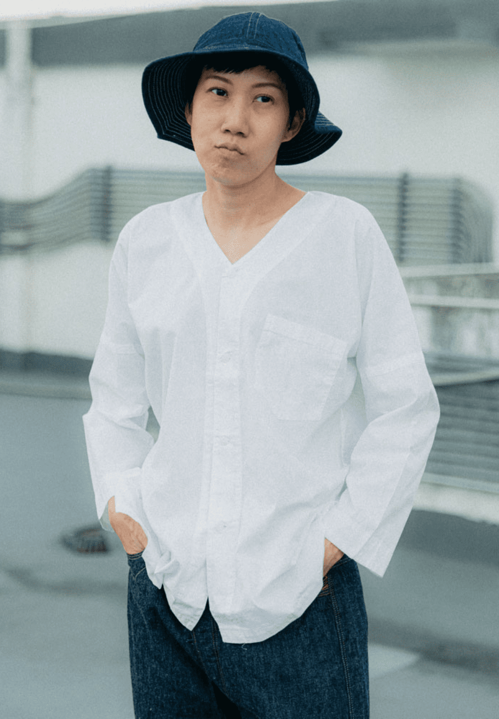 DRY BONES KOI-GUCHI SHIRT PLAIN - WHITE